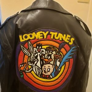 🐓 RARE Looney Tunes Leather Jacket Sz L Like New!